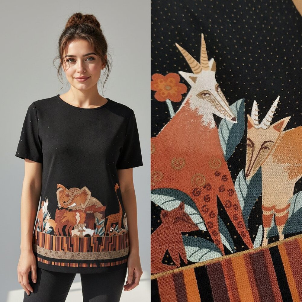 Vtg 90s Animals & Starry Sky Blouse - Willow Ridge Brand